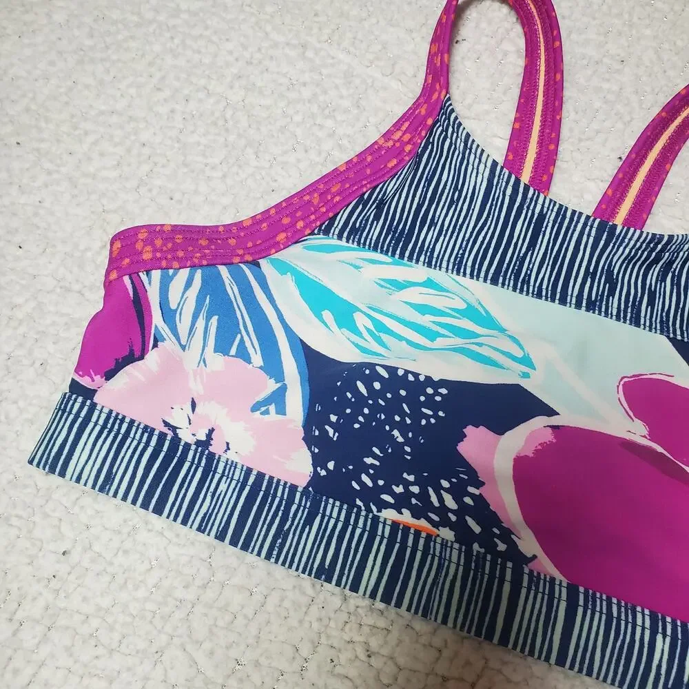 Athleta Girl Paradise Splash Bikini Swim Top Girls Size L /12 Purple Blue Floral